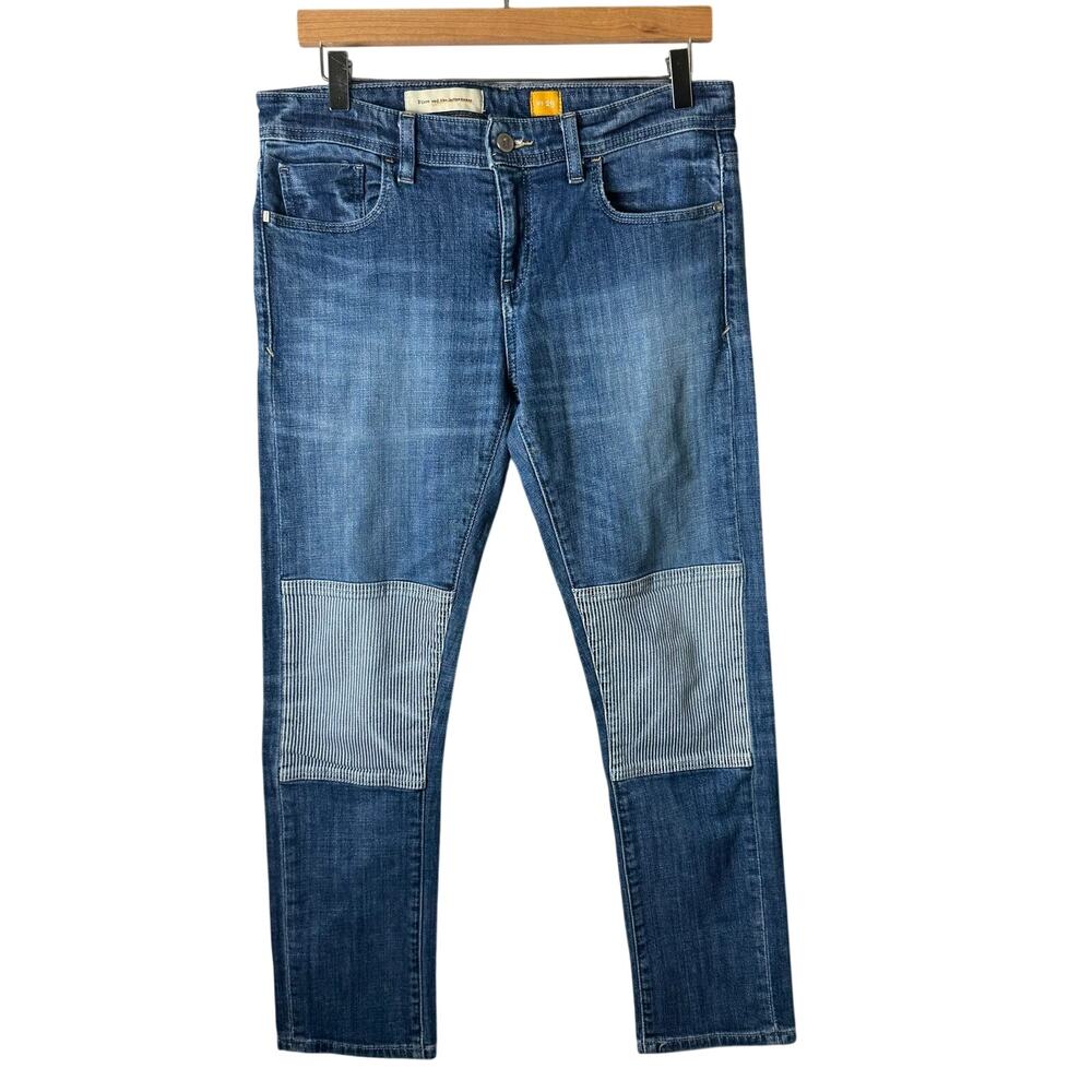 Anthropologie Pilcro Letterpress jeans Hyphen Women’s striped knee patches 32”